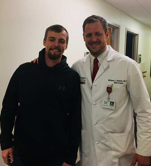 Stone and Dr. Goodwin at his follow-up visit